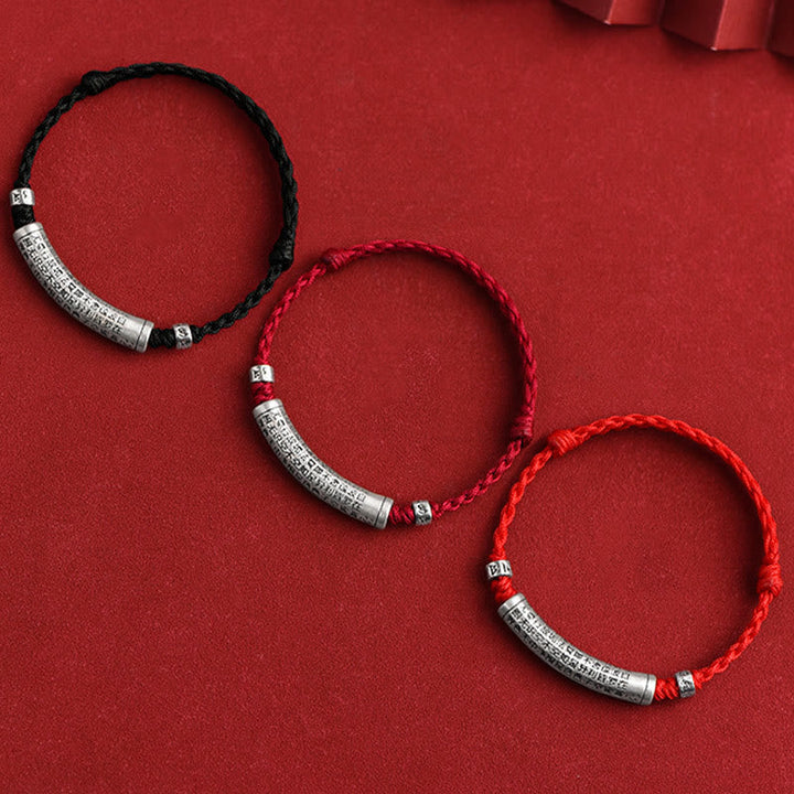 BWOOOH Handmade 999 Sterling Silver Om Mani Padme Hum Heart Sutra Carved Luck Rope Bracelet Anklet