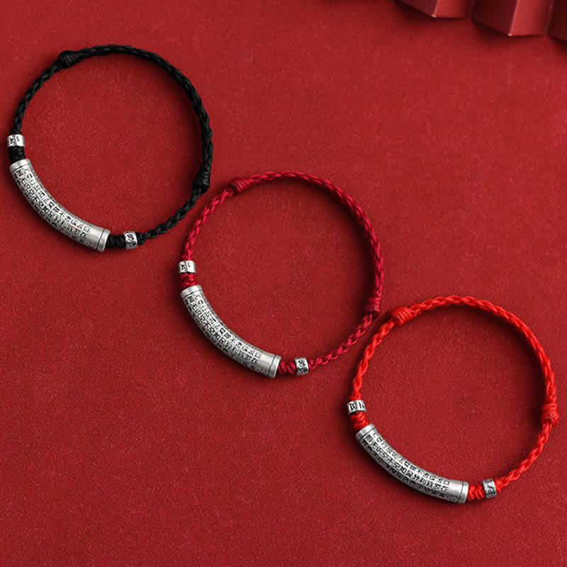 BWOOOH Handmade 999 Sterling Silver Om Mani Padme Hum Heart Sutra Carved Luck Rope Bracelet Anklet