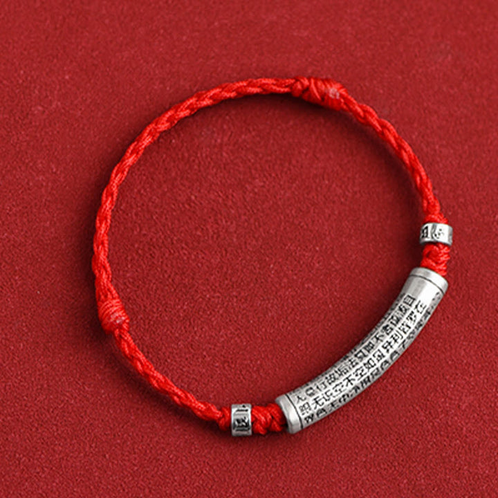 BWOOOH Handmade 999 Sterling Silver Om Mani Padme Hum Heart Sutra Carved Luck Rope Bracelet Anklet