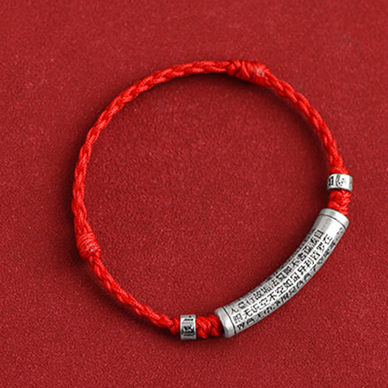 BWOOOH Handmade 999 Sterling Silver Om Mani Padme Hum Heart Sutra Carved Luck Rope Bracelet Anklet