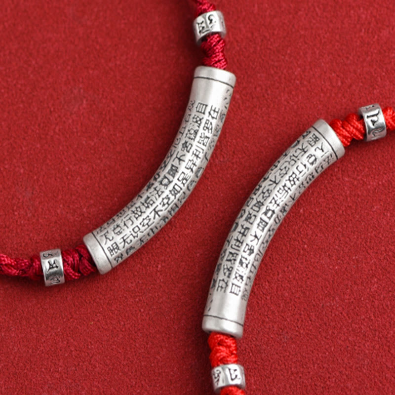 BWOOOH Handmade 999 Sterling Silver Om Mani Padme Hum Heart Sutra Carved Luck Rope Bracelet Anklet