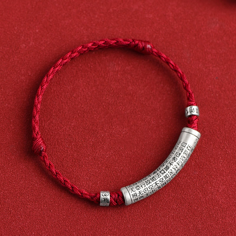 BWOOOH Handmade 999 Sterling Silver Om Mani Padme Hum Heart Sutra Carved Luck Rope Bracelet Anklet