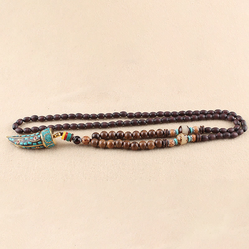 BWOOOH Tibet Wenge Wood Om Mani Padme Hum OM Symbol Mantra Horn Pattern Protection Necklace Pendant