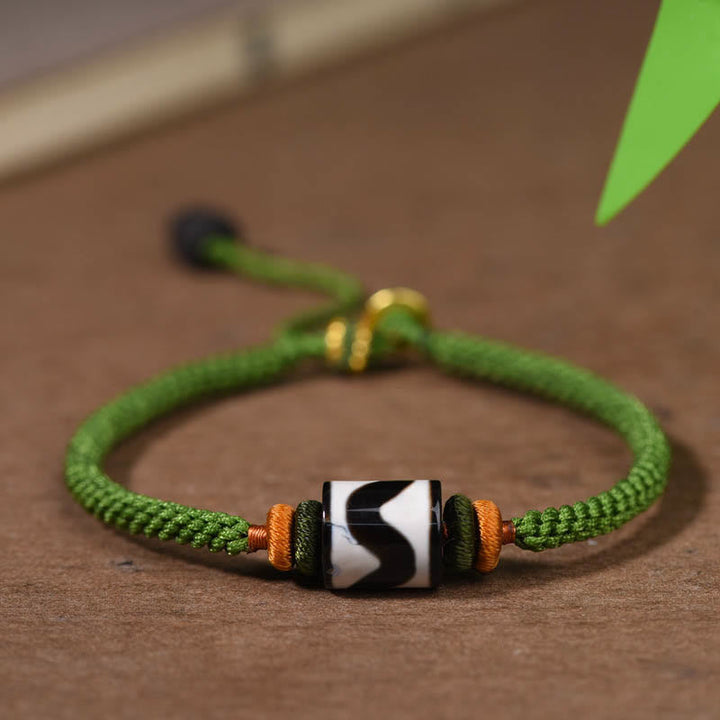 BWOOOH Handmade Tibetan Dzi Bead Protection Braided Green Rope Bracelet