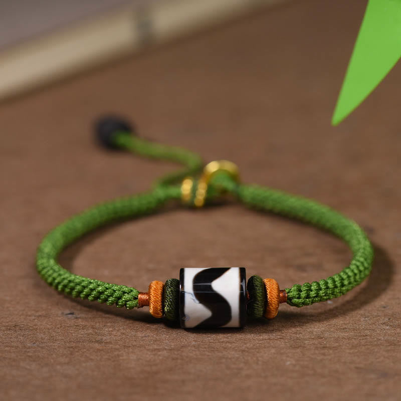 BWOOOH Handmade Tibetan Dzi Bead Protection Braided Green Rope Bracelet