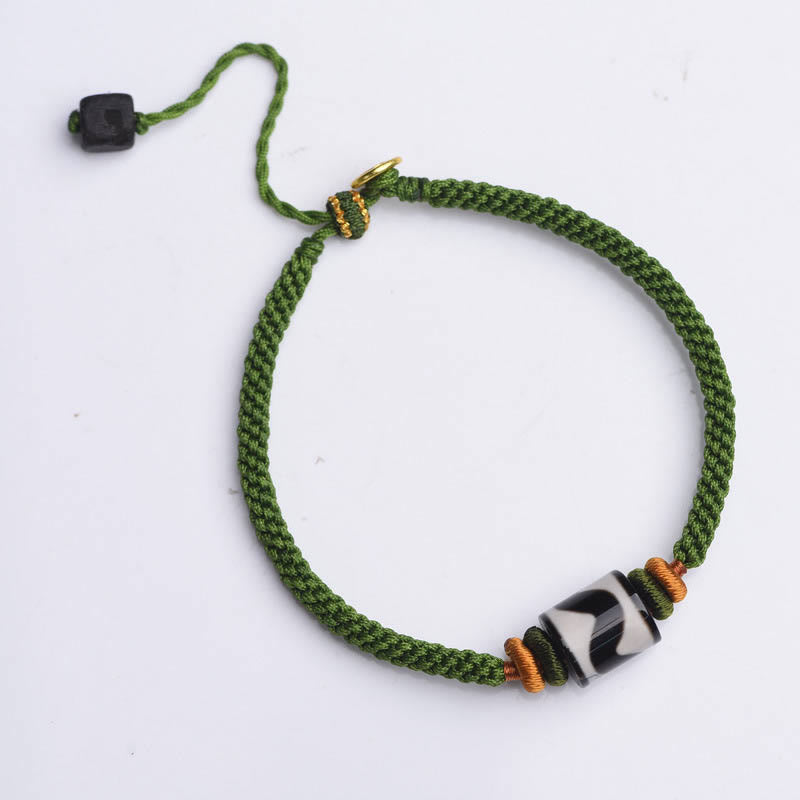 BWOOOH Handmade Tibetan Dzi Bead Protection Braided Green Rope Bracelet