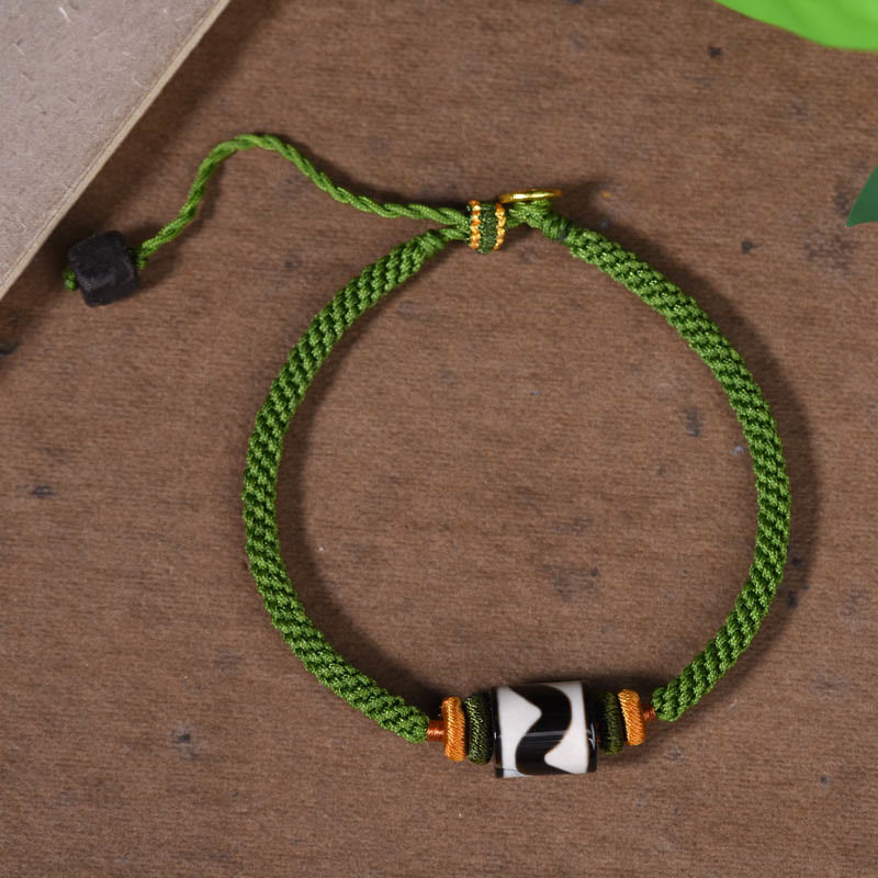 BWOOOH Handmade Tibetan Dzi Bead Protection Braided Green Rope Bracelet