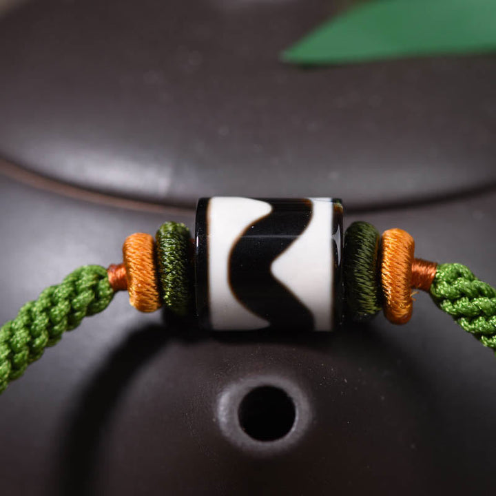 BWOOOH Handmade Tibetan Dzi Bead Protection Braided Green Rope Bracelet