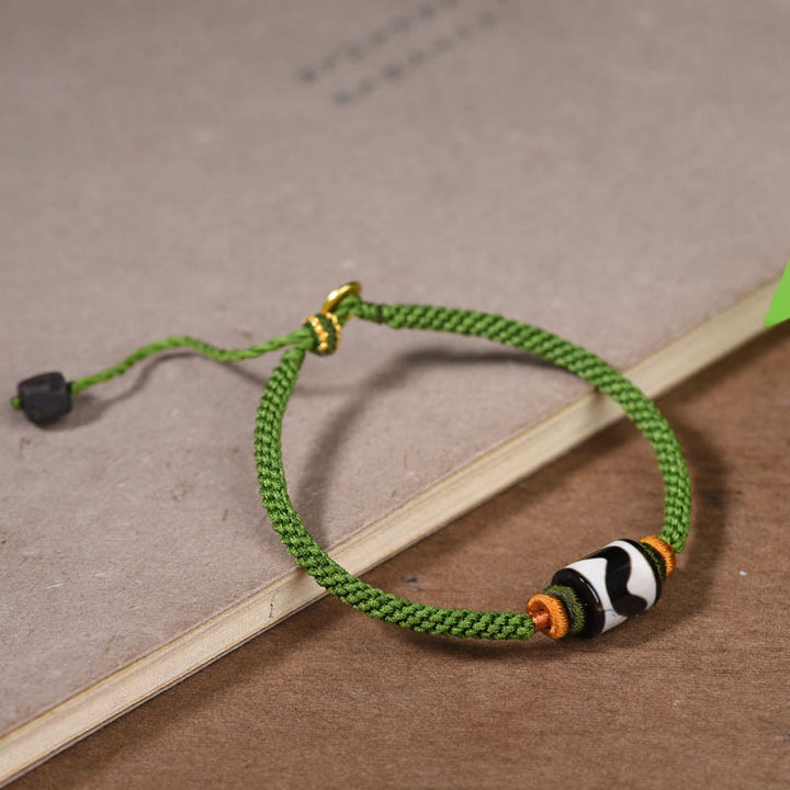 BWOOOH Handmade Tibetan Dzi Bead Protection Braided Green Rope Bracelet