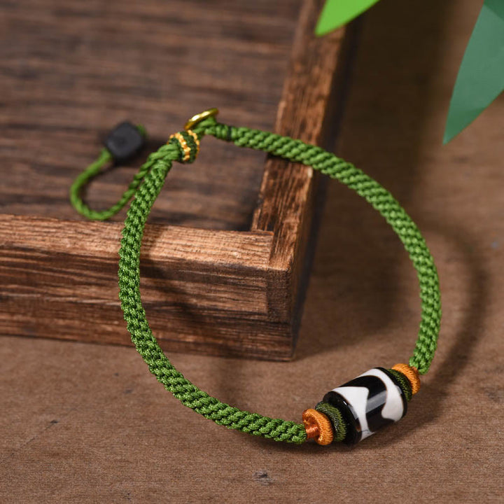 BWOOOH Handmade Tibetan Dzi Bead Protection Braided Green Rope Bracelet