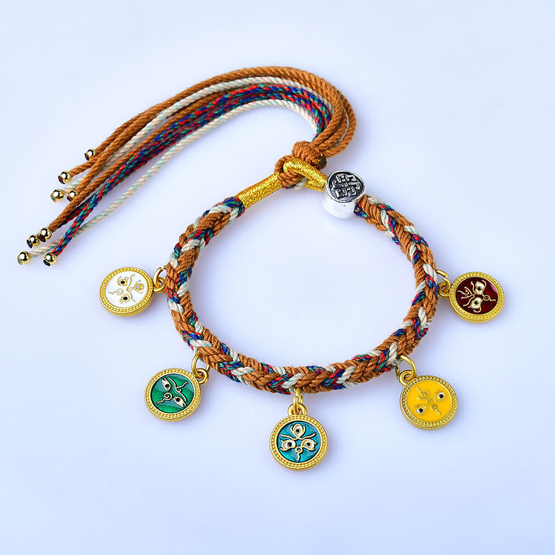 BWOOOH Handmade Tibetan Multicolored Rope Five God Of Wealth Luck Bracelet