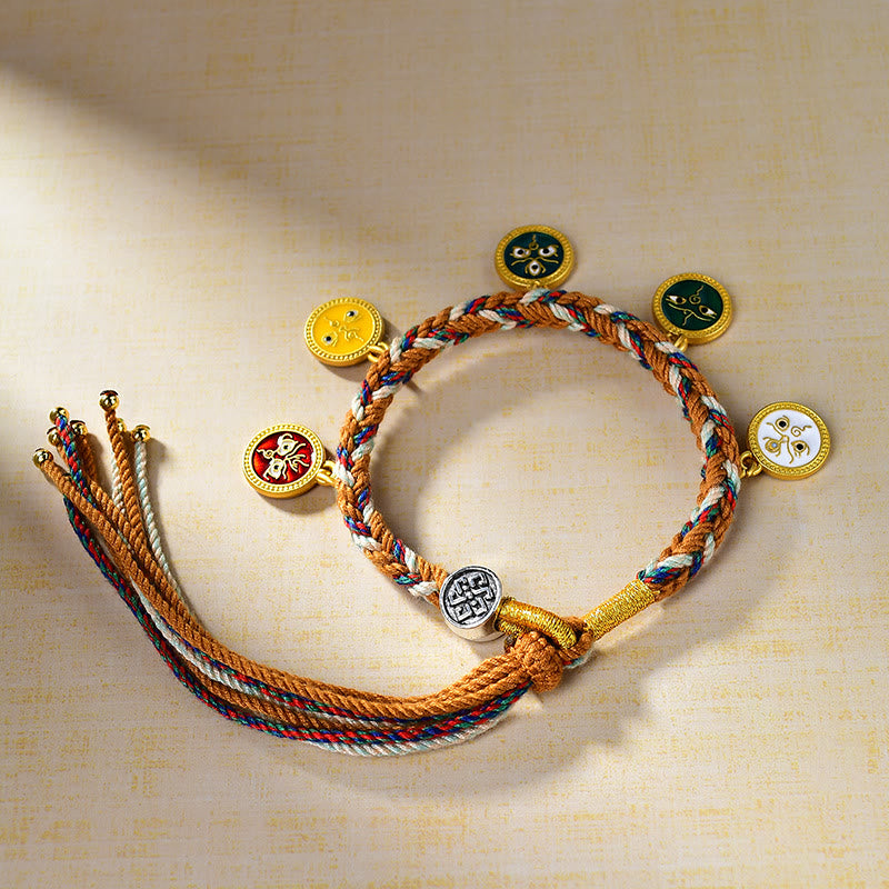 BWOOOH Handmade Tibetan Multicolored Rope Five God Of Wealth Luck Bracelet