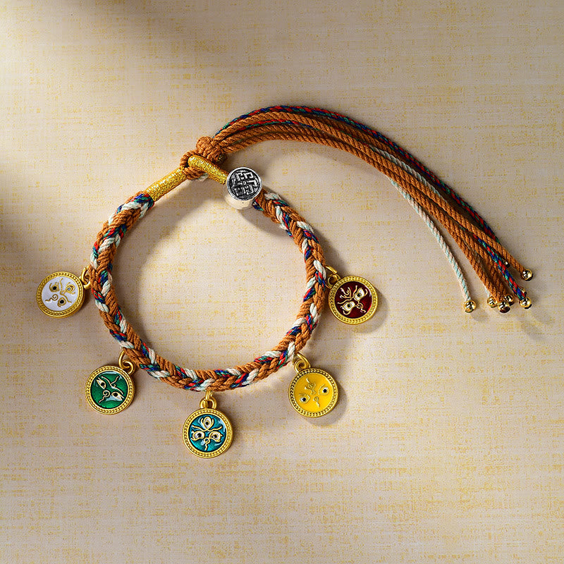 BWOOOH Handmade Tibetan Multicolored Rope Five God Of Wealth Luck Bracelet