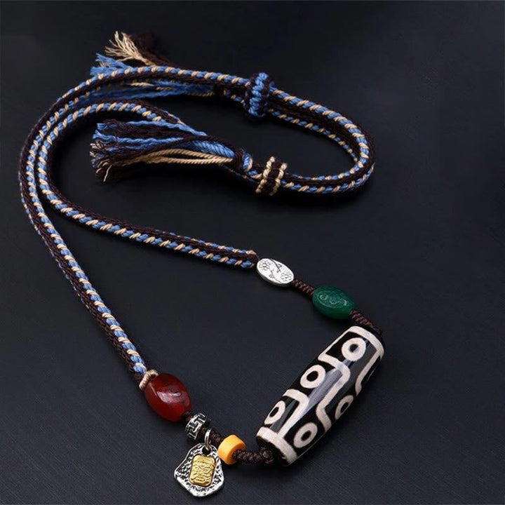 BWOOOH Tibetan Nine-eye Dzi Bead Protection Braided Rope Necklace Pendant