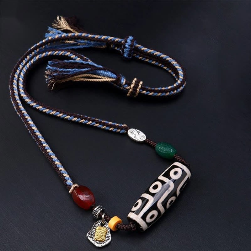 BWOOOH Tibetan Nine-eye Dzi Bead Protection Braided Rope Necklace Pendant