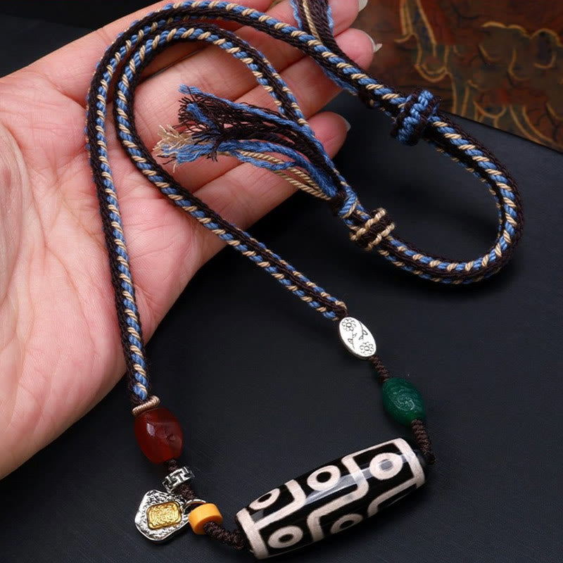 BWOOOH Tibetan Nine-eye Dzi Bead Protection Braided Rope Necklace Pendant
