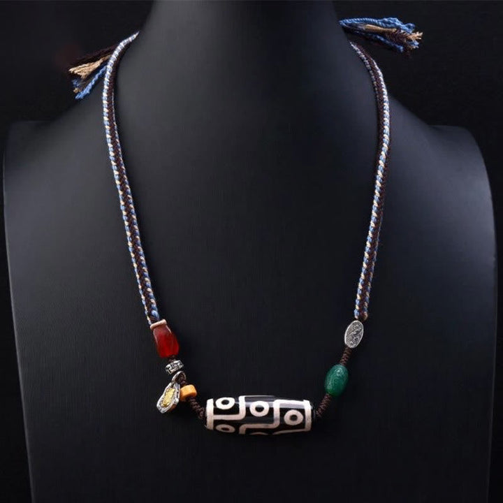 BWOOOH Tibetan Nine-eye Dzi Bead Protection Braided Rope Necklace Pendant
