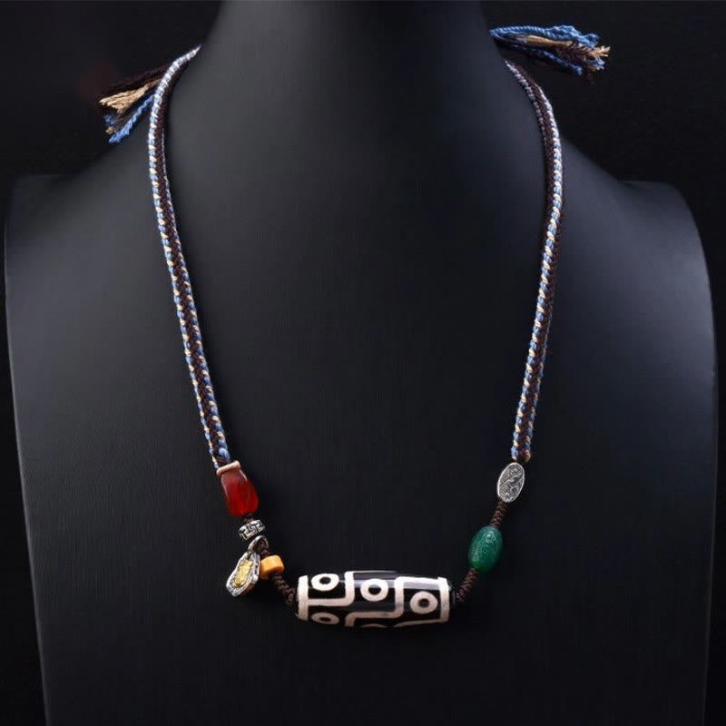 BWOOOH Tibetan Nine-eye Dzi Bead Protection Braided Rope Necklace Pendant
