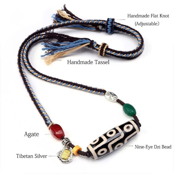 BWOOOH Tibetan Nine-eye Dzi Bead Protection Braided Rope Necklace Pendant