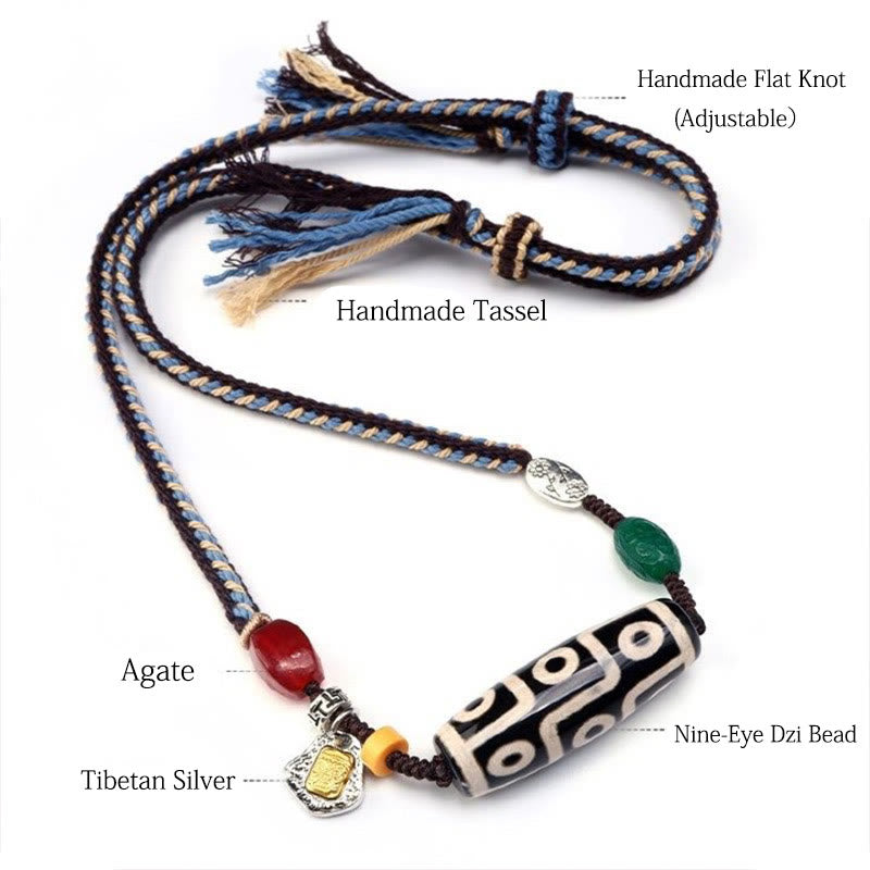 BWOOOH Tibetan Nine-eye Dzi Bead Protection Braided Rope Necklace Pendant