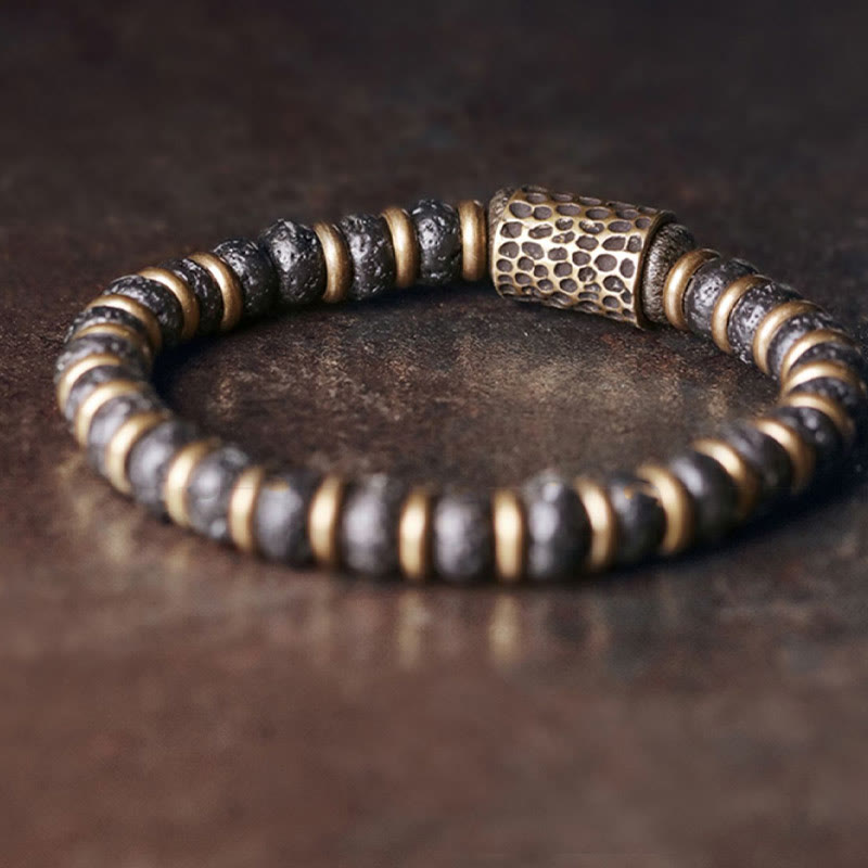 BWOOOH Vintage Lava Rock Beads Calm Copper Bracelet