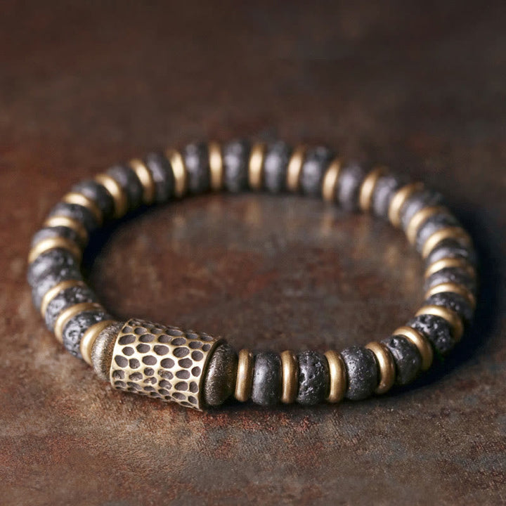 BWOOOH Vintage Lava Rock Beads Calm Copper Bracelet