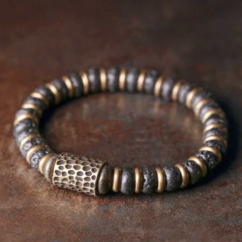 BWOOOH Vintage Lava Rock Beads Calm Copper Bracelet