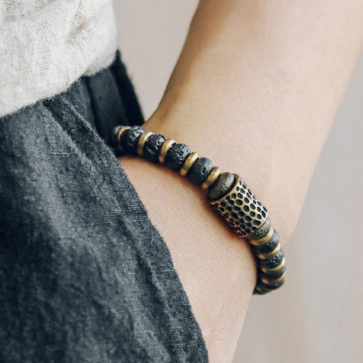 BWOOOH Vintage Lava Rock Beads Calm Copper Bracelet