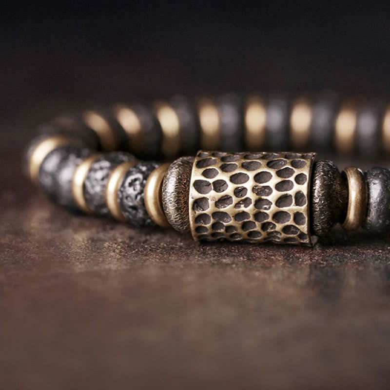 BWOOOH Vintage Lava Rock Beads Calm Copper Bracelet