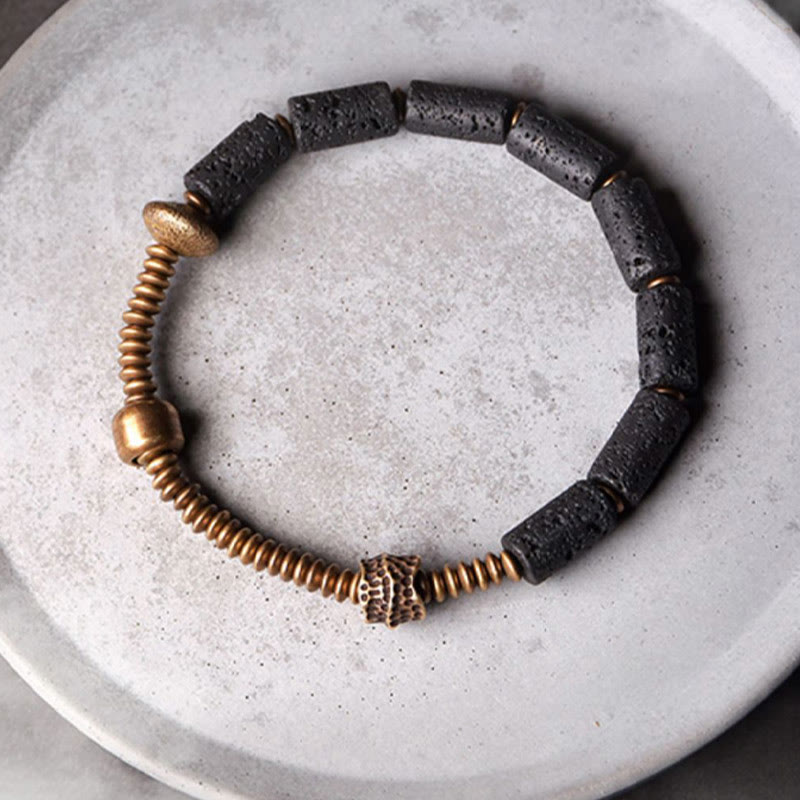 BWOOOH Luck Wealth Black Lava Rock Beads Copper Bracelet