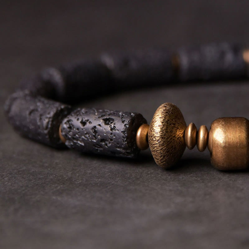 BWOOOH Luck Wealth Black Lava Rock Beads Copper Bracelet