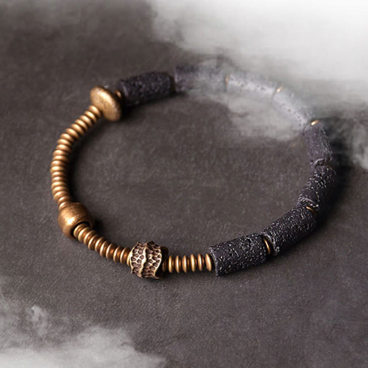 BWOOOH Luck Wealth Black Lava Rock Beads Copper Bracelet