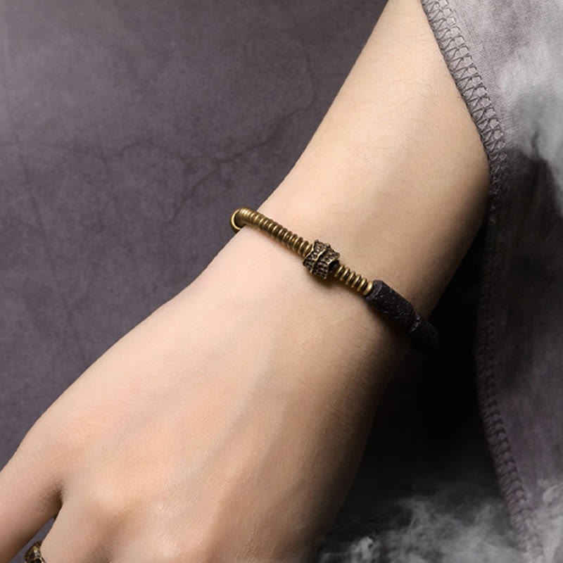 BWOOOH Luck Wealth Black Lava Rock Beads Copper Bracelet