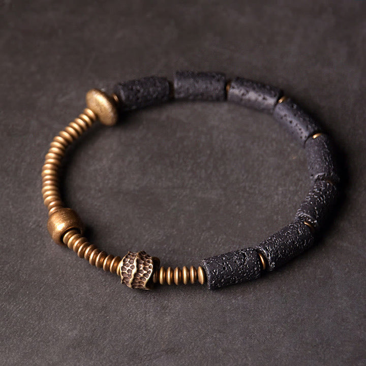 BWOOOH Luck Wealth Black Lava Rock Beads Copper Bracelet