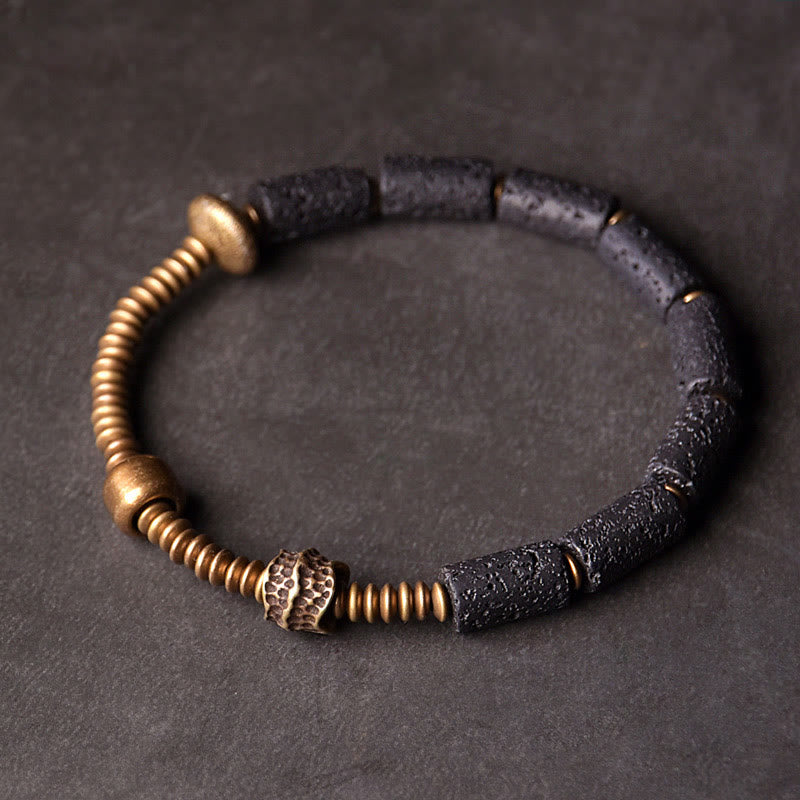 BWOOOH Luck Wealth Black Lava Rock Beads Copper Bracelet