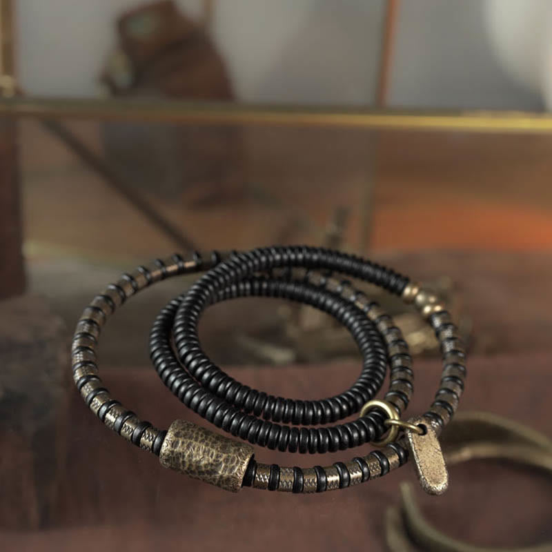 BWOOOH Healing Tibetan Ebony Wood Beads Copper Multilayered Bracelet