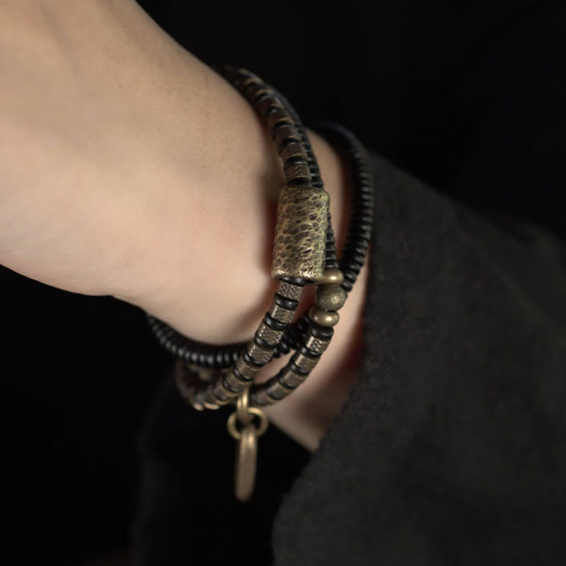 BWOOOH Healing Tibetan Ebony Wood Beads Copper Multilayered Bracelet