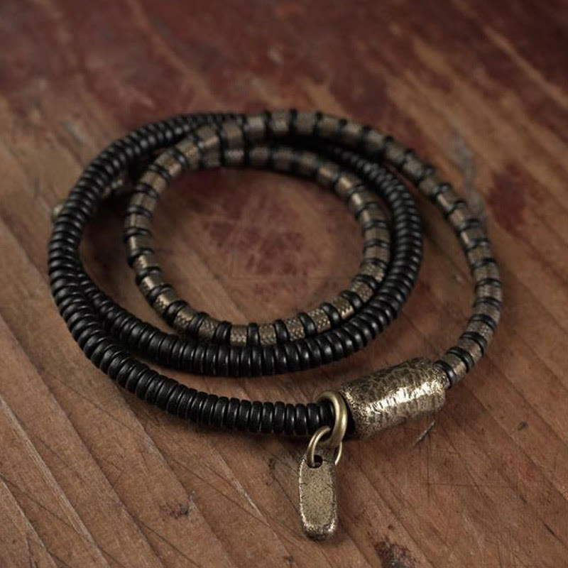 BWOOOH Healing Tibetan Ebony Wood Beads Copper Multilayered Bracelet