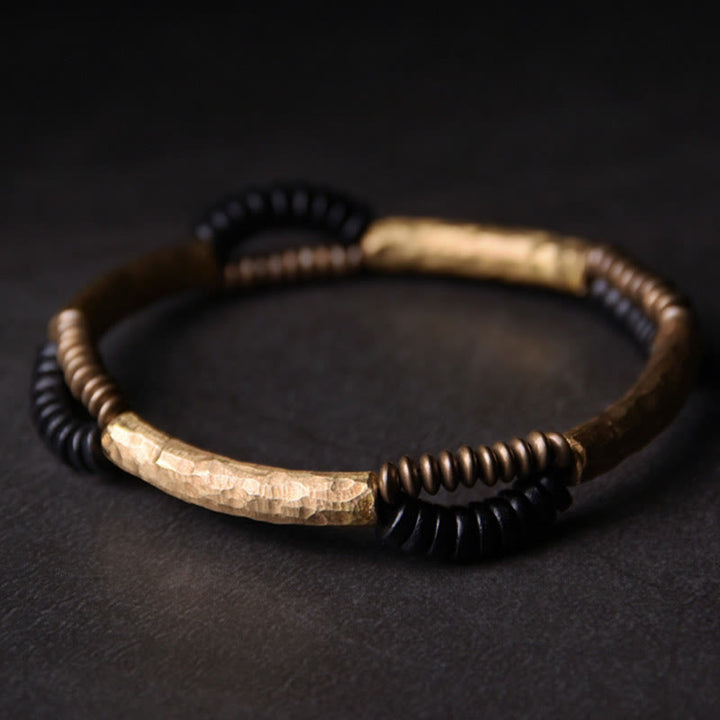 BWOOOH Vintage Ebony Wood Copper Luck Wealth Handmade Bracelet