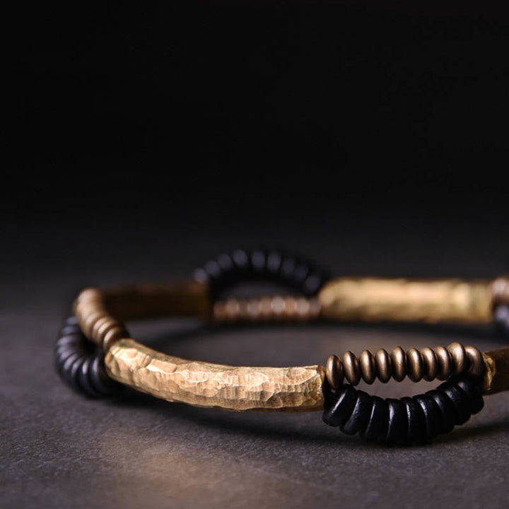 BWOOOH Vintage Ebony Wood Copper Luck Wealth Handmade Bracelet