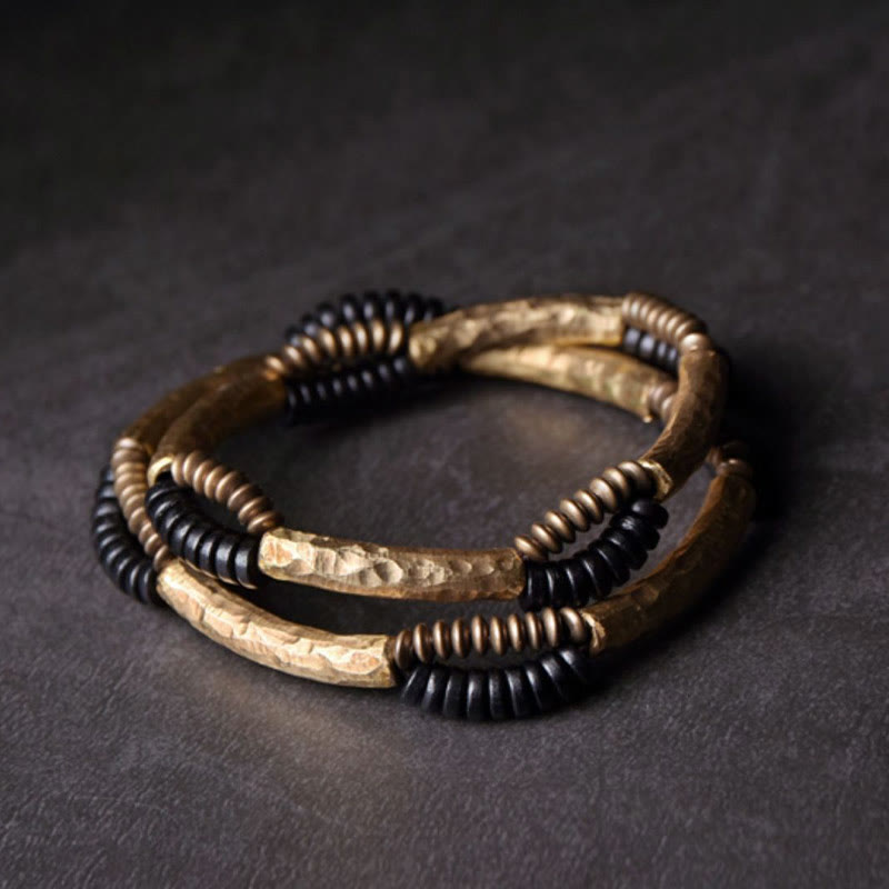 BWOOOH Vintage Ebony Wood Copper Luck Wealth Handmade Bracelet