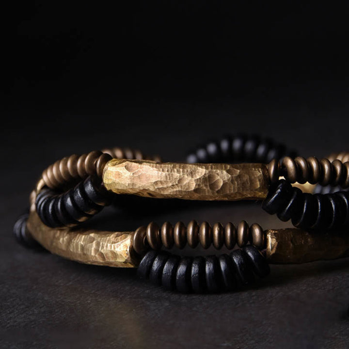 BWOOOH Vintage Ebony Wood Copper Luck Wealth Handmade Bracelet