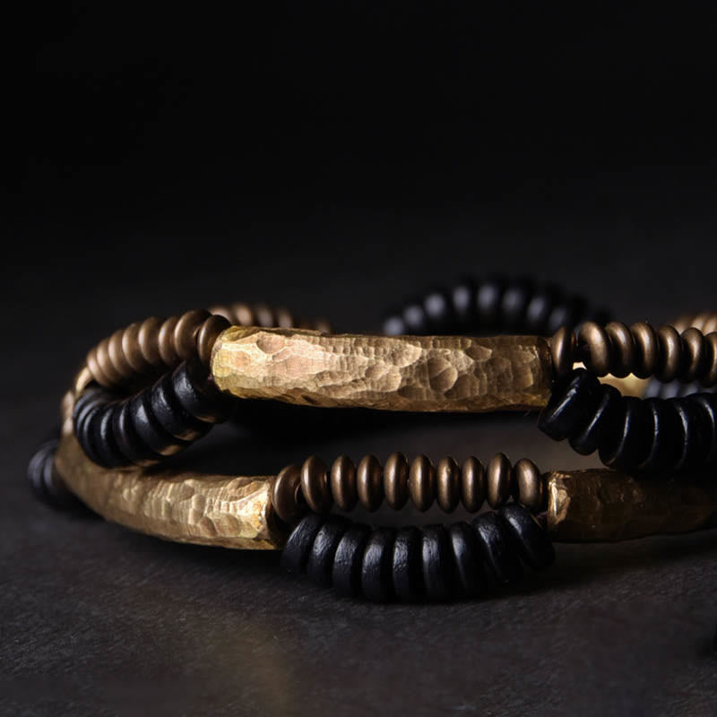 BWOOOH Vintage Ebony Wood Copper Luck Wealth Handmade Bracelet