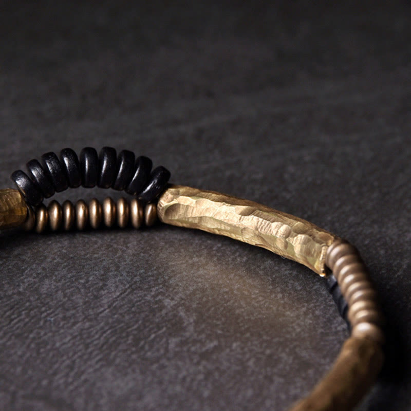 BWOOOH Vintage Ebony Wood Copper Luck Wealth Handmade Bracelet