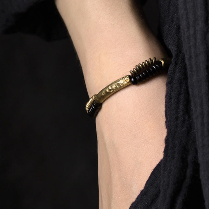 BWOOOH Vintage Ebony Wood Copper Luck Wealth Handmade Bracelet