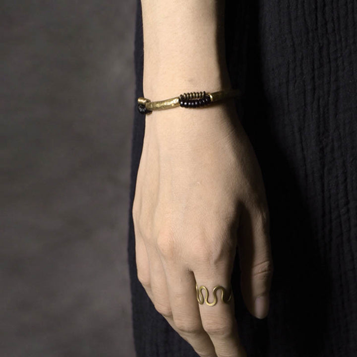 BWOOOH Vintage Ebony Wood Copper Luck Wealth Handmade Bracelet