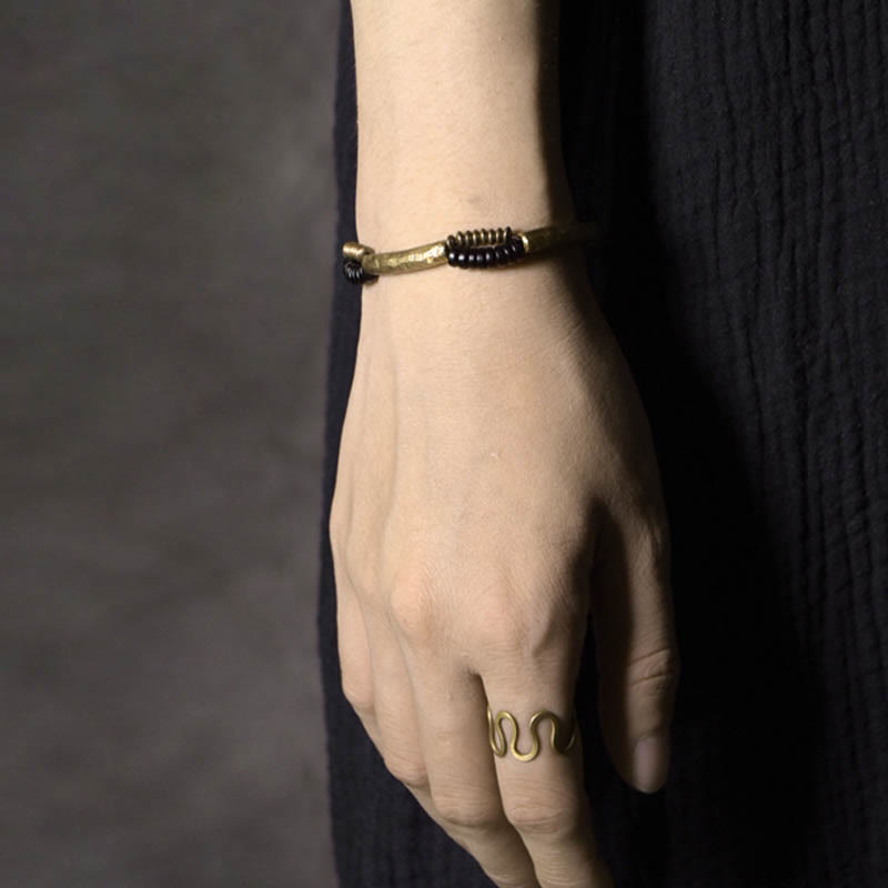 BWOOOH Vintage Ebony Wood Copper Luck Wealth Handmade Bracelet
