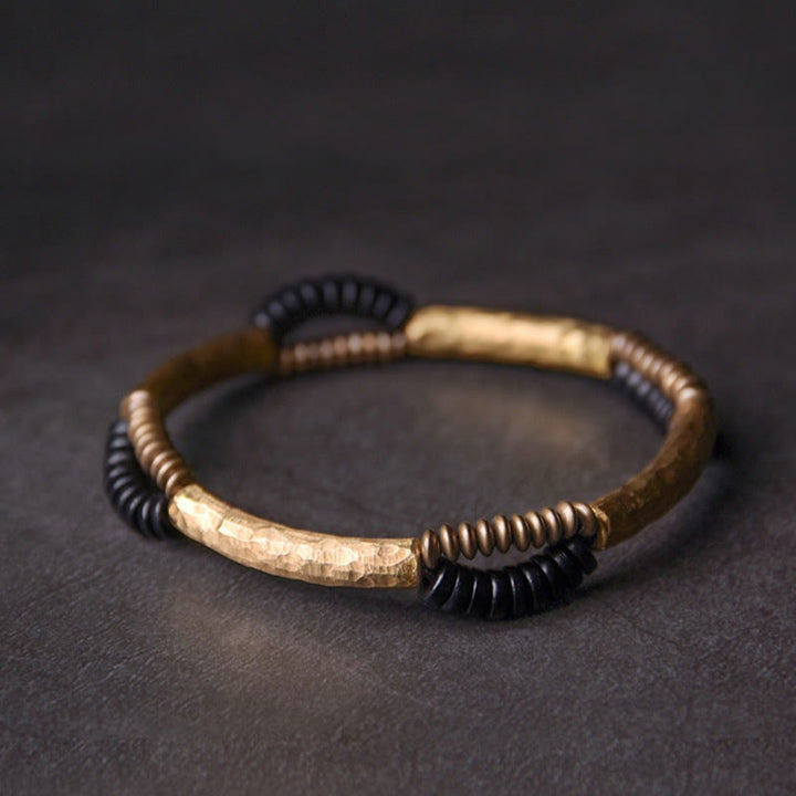 BWOOOH Vintage Ebony Wood Copper Luck Wealth Handmade Bracelet