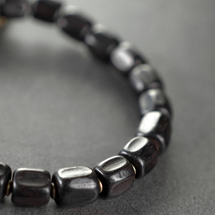 BWOOOH Vintage Peace Tibetan Ebony Wood Beads Copper Multilayered Healing Bracelet