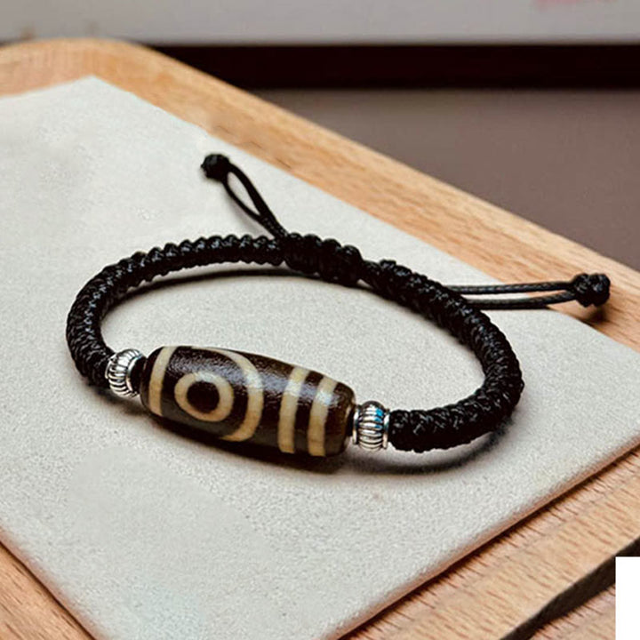 BWOOOH Tibetan Nine-Eye Dzi Bead Three-eyed Dzi Bead Wealth Protection Rope Bracelet
